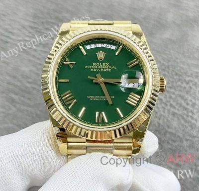 GM Clone Rolex Day-date 40 Green Roman Yellow Gold Gain Weight V3 Watch